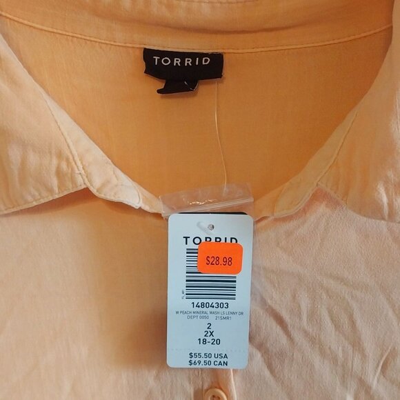 NWT Torrid Womens Peach Button-Up Blouse 2X 18-20 Plus Size 3/4 Sleeve Lightweig - Picture 3 of 9